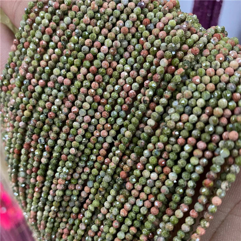 Micro Faceted Bead Natural Stone Beads Facted Green Emeralded 2 3 mm Spacer Loose Beads for Jewelry Making Necklace DIY Bracelet
