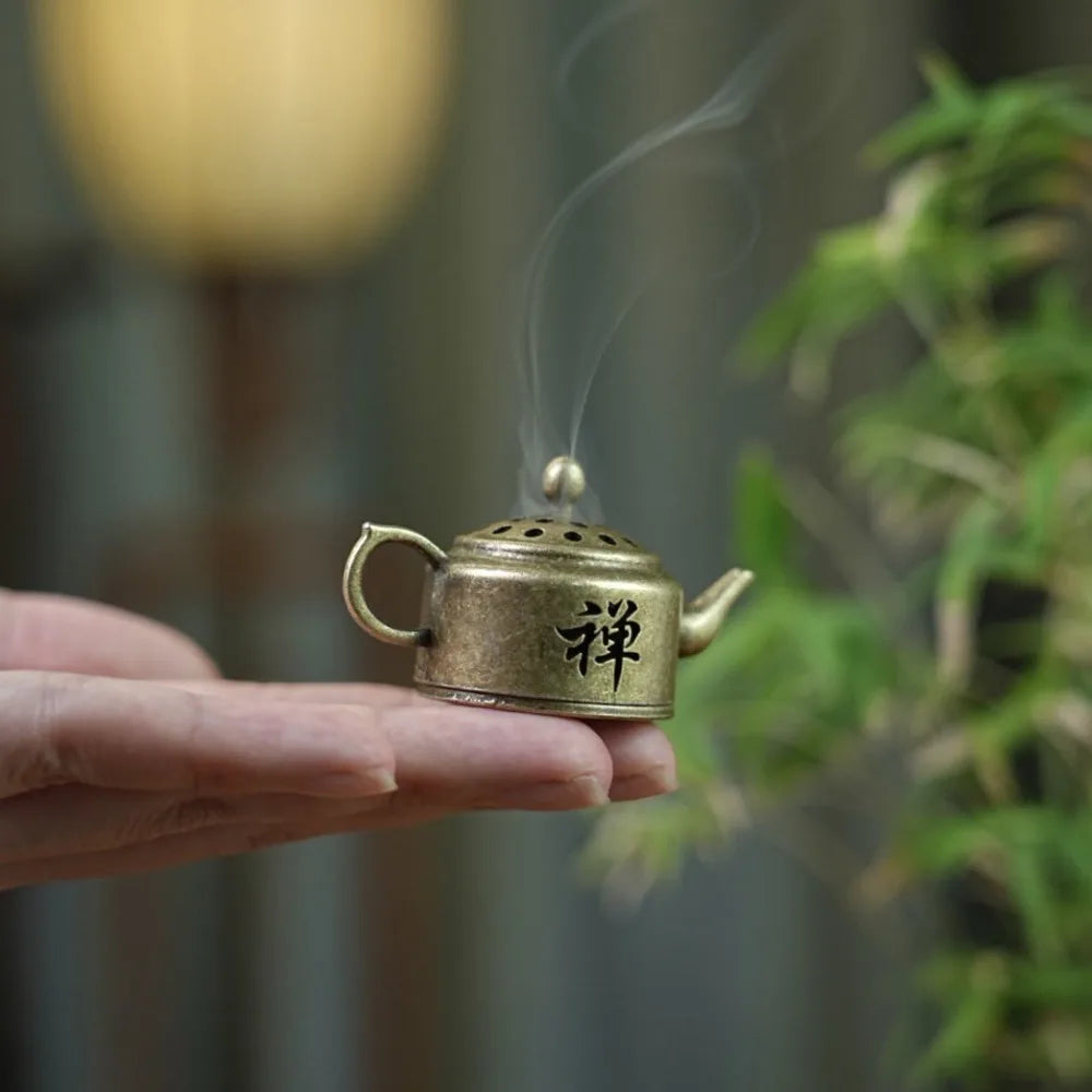 1Pc Chinese Style Incense Burner Alloy Tiny Teapot Shape Incense Holder Home
