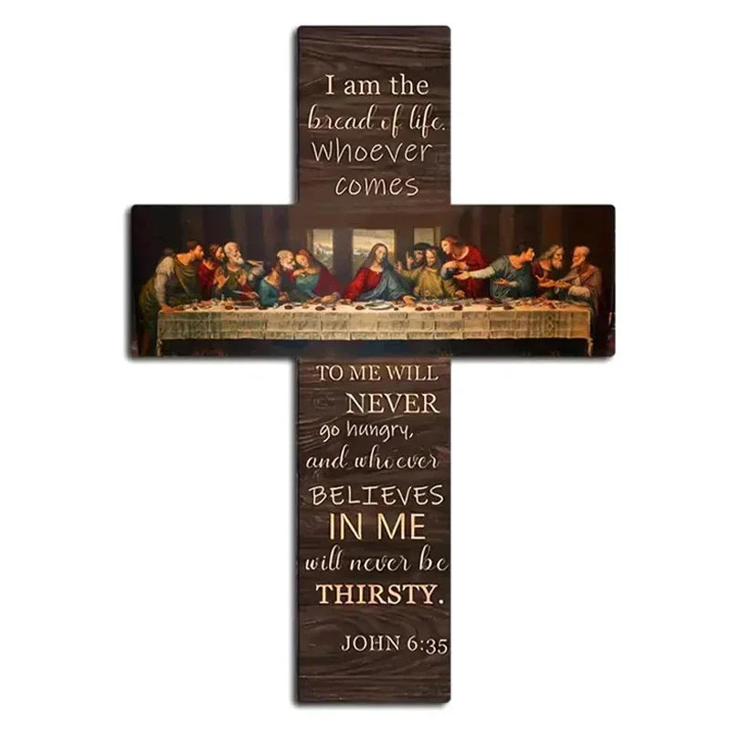 Wooden Sign: The Last Supper Scene. Cross Wall Art Plaque. Bible Scripture Wall Hanging for Home Decoration