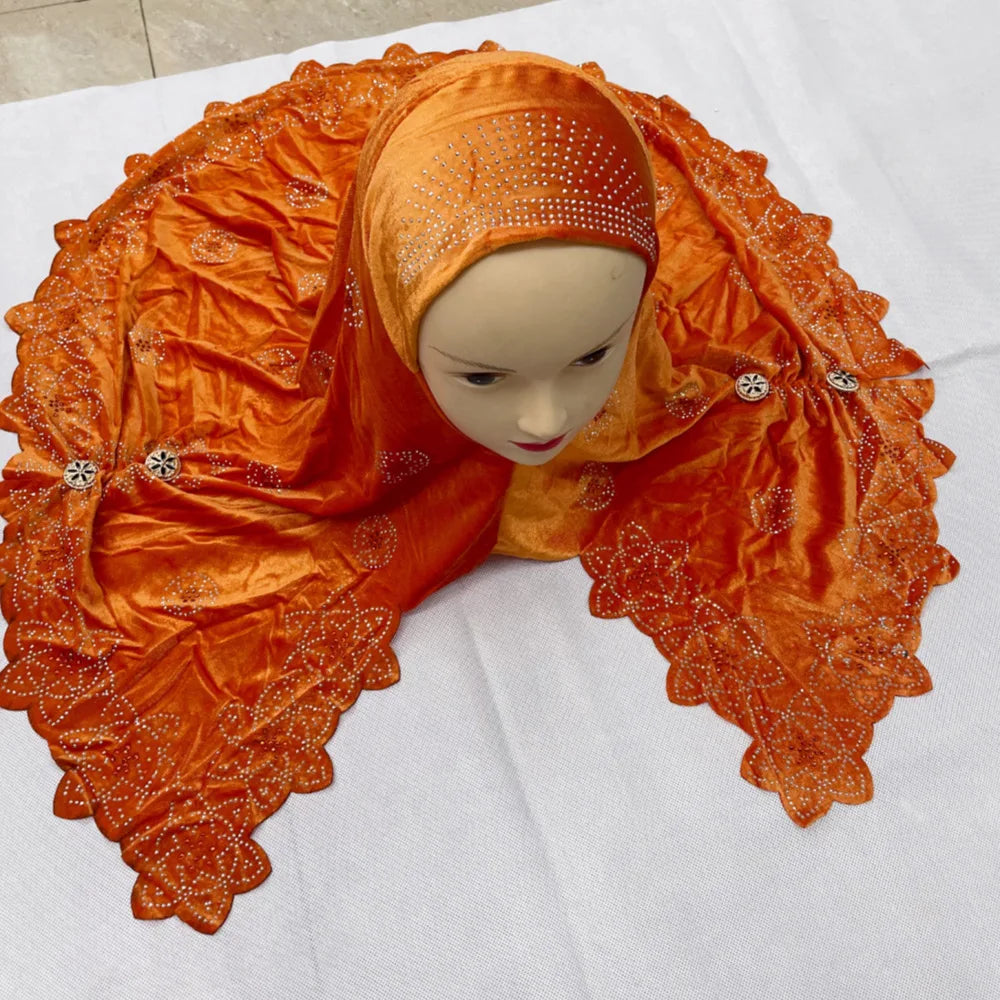 2024Fashion Muslim Cap For Women Beaded Hijab Muslim Turban Female Head Wrap Shawls and Wraps Foulard Femme 60*80Cm