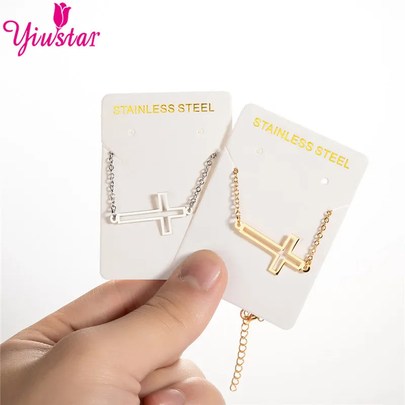 New Simple Christian Cross Stainless Steel Chain Bracelets for Women Men Religious Jewelry Lucky Cuff Bangles Gift Wholesale