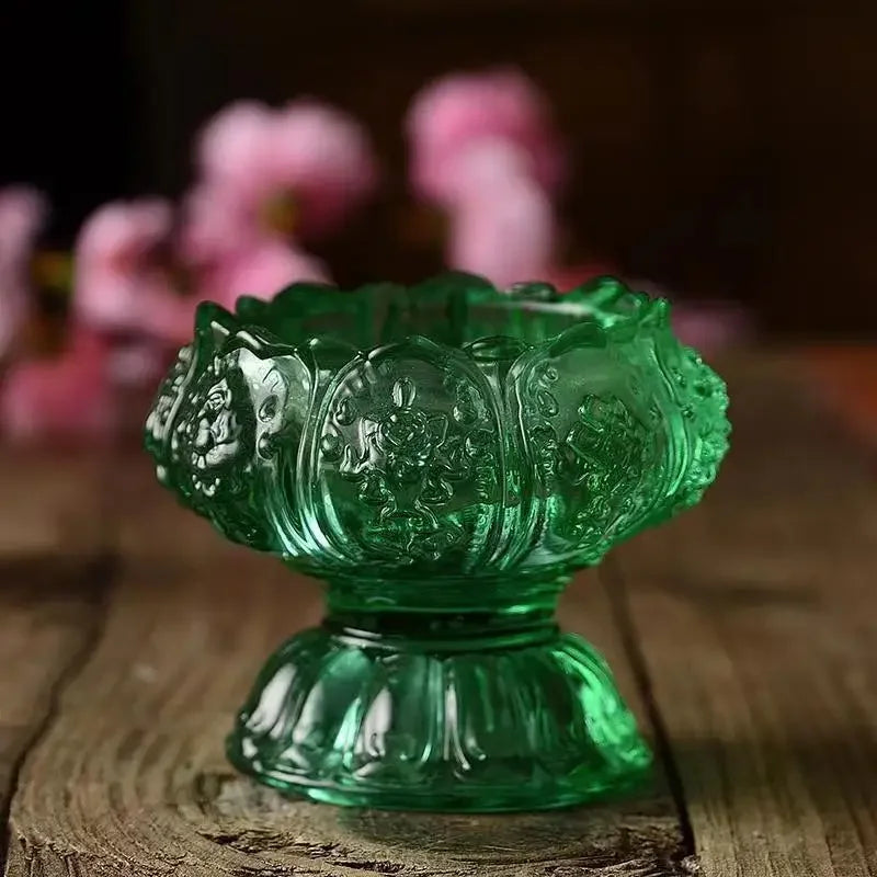 Colorful Glass Lamp New Liquid Butter Lamp Base Ornament Lotus Glass Base Oil Lamp Tribute Candle Pedestal Crafts Home Decoratio