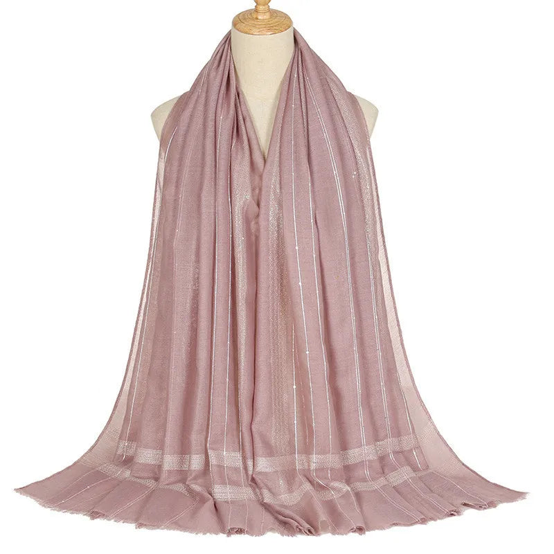 Plain Lurex Glitter Sequin Striped 100% Polyester Fringe Shawl Scarf Lady High Quality Wrap Pashmina Stole Bufandas Muslim Hijab