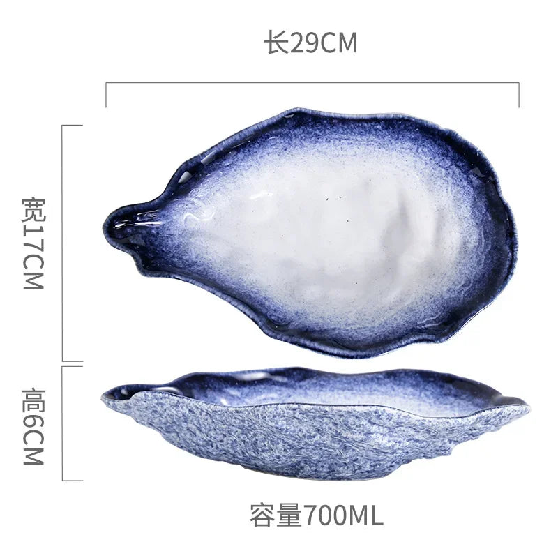 Japanese Restaurant Retro Creative Ceramic Kiln Change Tableware Sushi Sashimi Plate Cold Dish Small Dish Oyster Shell Tableware