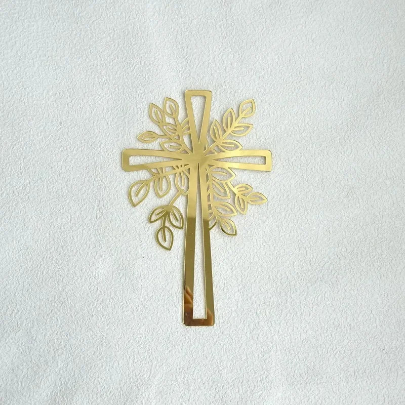 Cross Christ Jesus Birthday Cake Topper Gold Acrylic Dove Cross for Eucharist Baby Baptism Party Cake Toppers Dessert Decoration