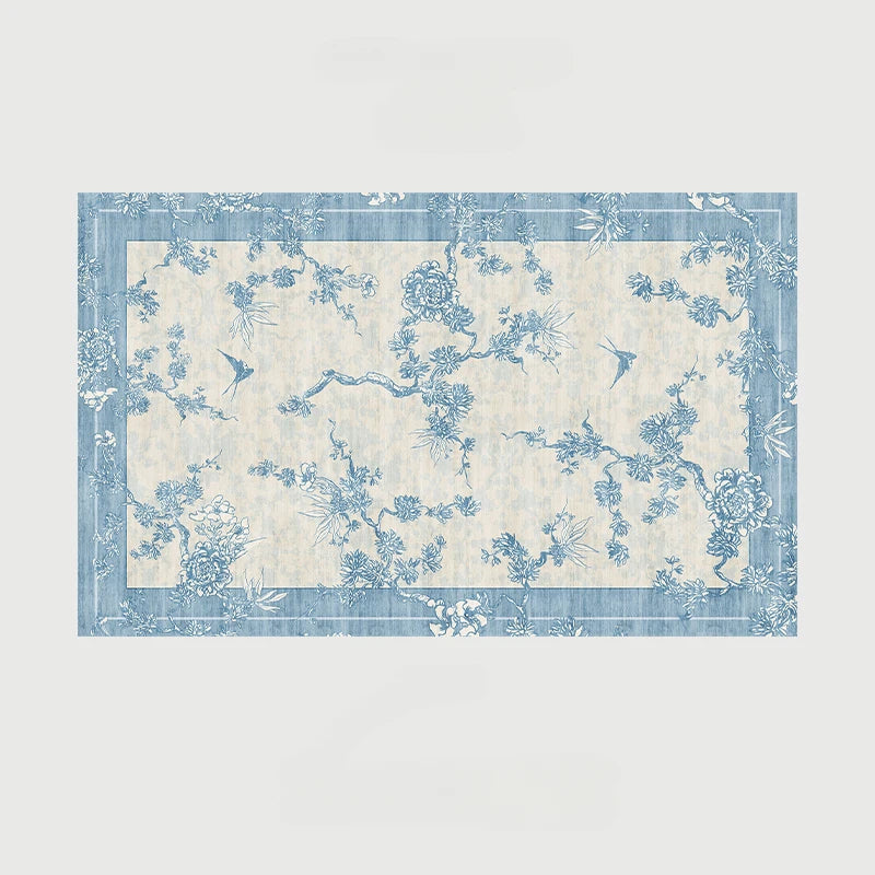 New Chinese Style Carpet Living Room Bedroom Sofa Carpets Retro Luxury Machine Washable Rugs Blue Bohemian Decorative Rug Tapete