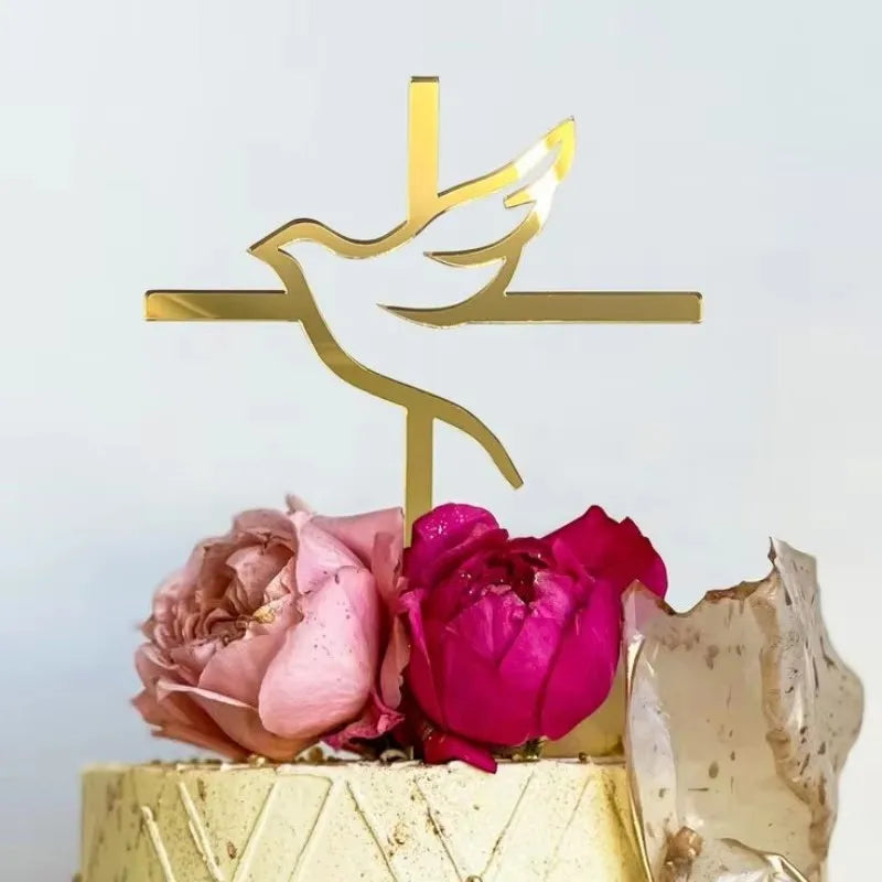 New Baptist Cake Topper Boys and Girls Pigeons IHS Eucharist Golden Cake Topper for Birthday Party Acrylic cake decoration