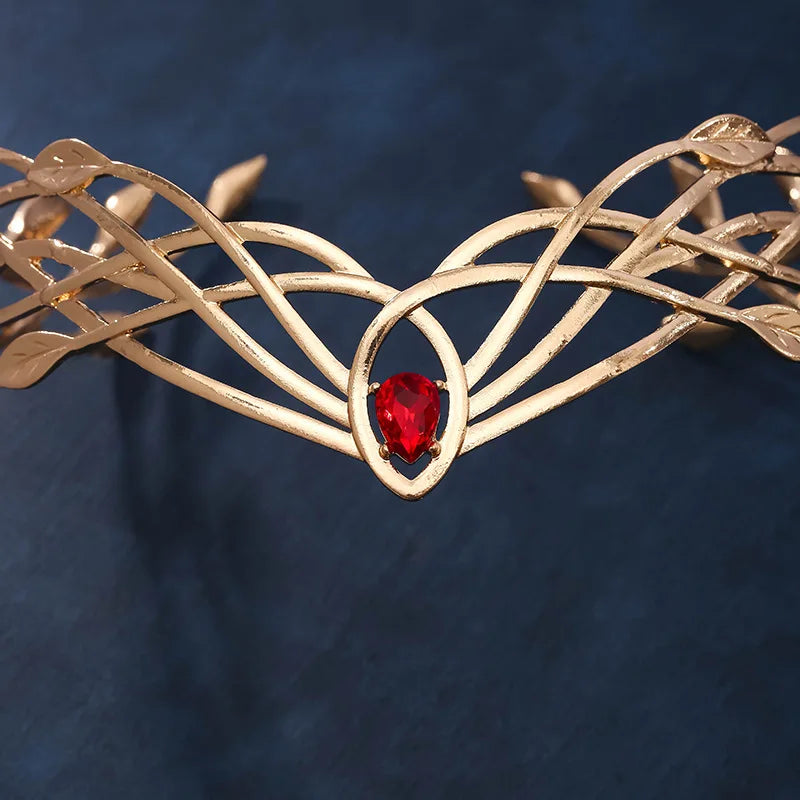 Goddess Cosplay Forehead Round Elves Crowns Tiara Women Man Vintage Leaf Headband Bridal Hair Accessories Crown Wedding Headwear