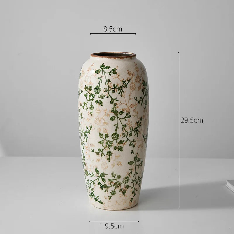 Rustic Country Ice Cracked Milk Pitcher Ceramic Vase Pastoral Scenery Ornament for Flower Arrangement Vintage Decorative Home