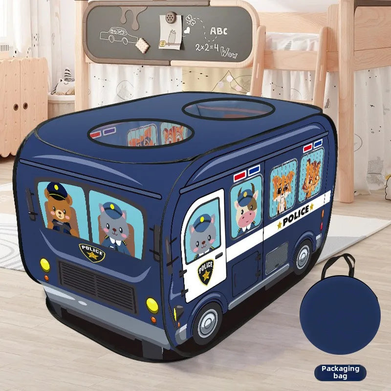 Camping Children's Play Foldable Tent Popup Playhouse Fire Truck Police Car Kids Tent Car for Indoor Outdoor Game Bus Toys House