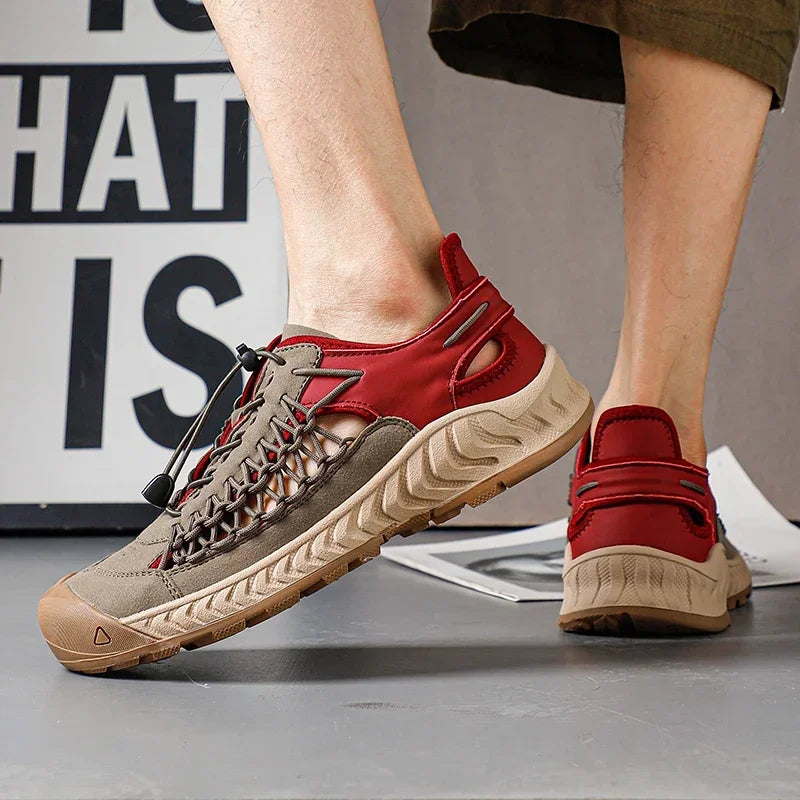 Summer Men Sandals Genuine Leather Casual Sandals Outdoor Antiskid Designer Round Toe Sandals Breathable Waterproof Beach Shoes