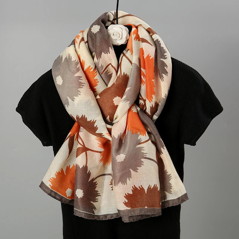Elegant Floral Cotton Linen Shawls Muslim Hijab Scarf Woman Long Wraps Lady Fashion Soft Headband Islamic Turban Stoles 180*85cm