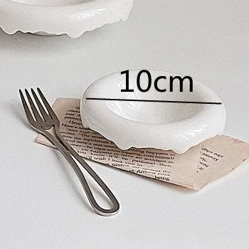 White Ceramic Dinner Plate Round Breakfast Plates Dessert Bowl Fruit Plate Salad Bowl Western Pasta Plates Snack Tray Fruit Dish