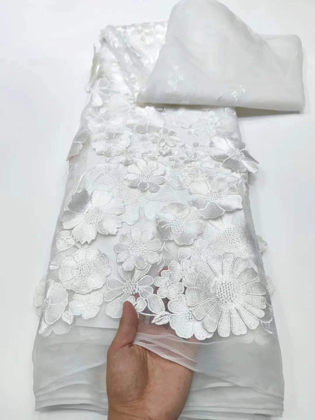 Unilateral embroidered cloth 3D applique embroidered fabric high-end women's dresses wedding dress material