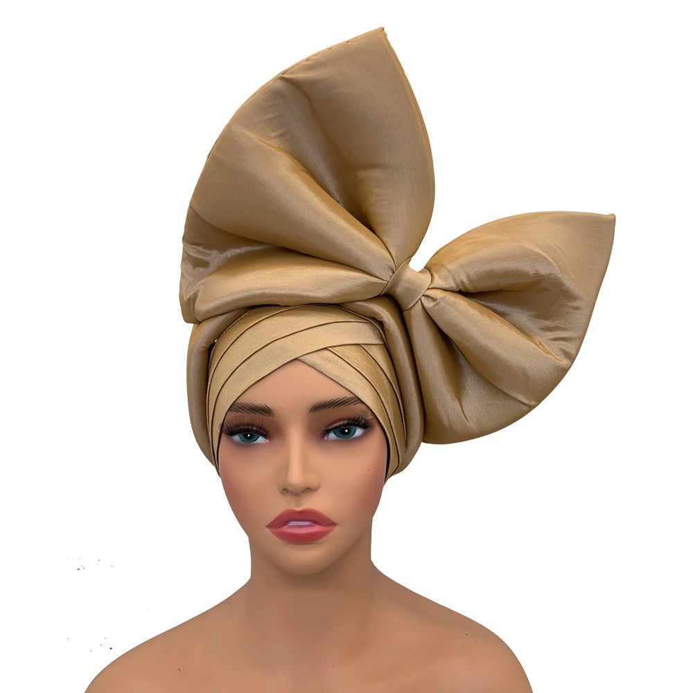 Big Bowknot Turban Cap for Women Exaggerated Headpiece African Auto Gele Headtie Nigeria Party Headwear Hat Lady Head Wraps