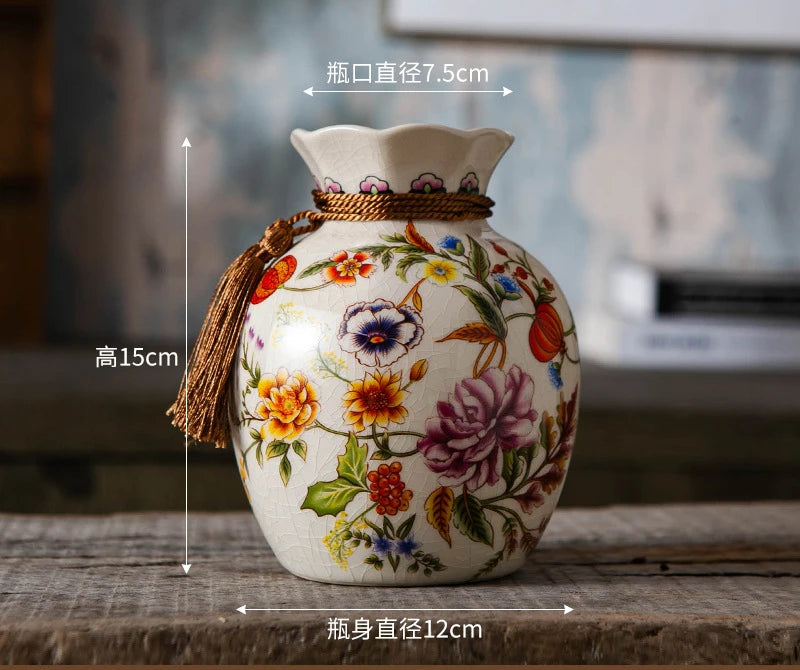 American Retro Ceramic Vase Creative Blessing Bag Style New Chinese Decoration Living Room Dining Table Desktop Small Vase