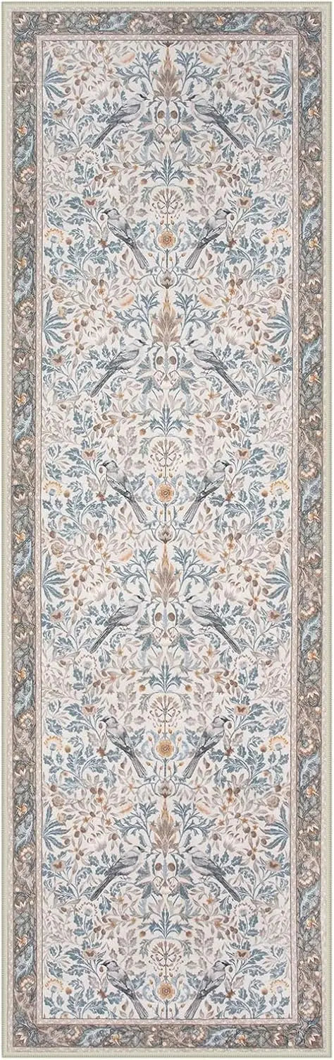 Floral Hallway Runner Rug Soft Flower Botanical Indoor Carpet Bedroom Non-Slip Floor Mat Machine Washable Rugs for Living Room