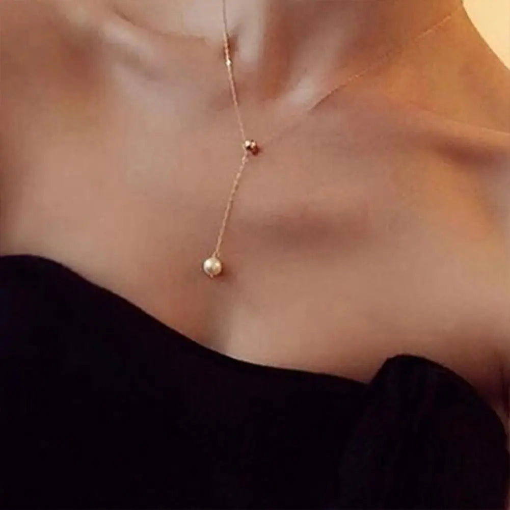Choker Necklace Exquisite Adjustable Neck Chains Single Faux Pearl Pendant Chain Necklace Women Clavicle Chain Jewelry Gift
