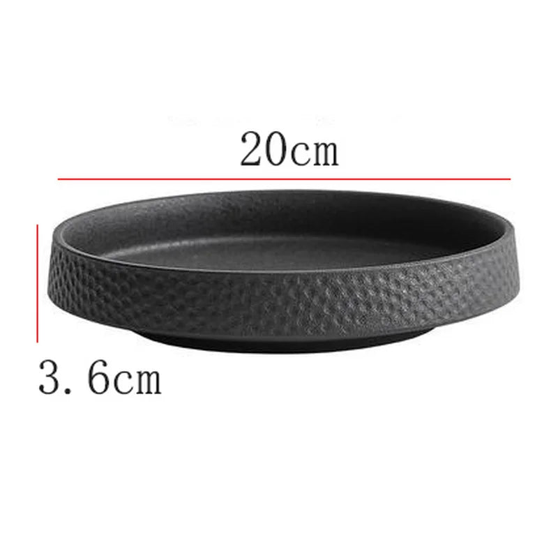 Anti-scratch Ceramic Salad Deep Plate Retro Rice Bowl Hammer Pattern Shallow Mouth Pasta Plate Western Restaurant Tableware