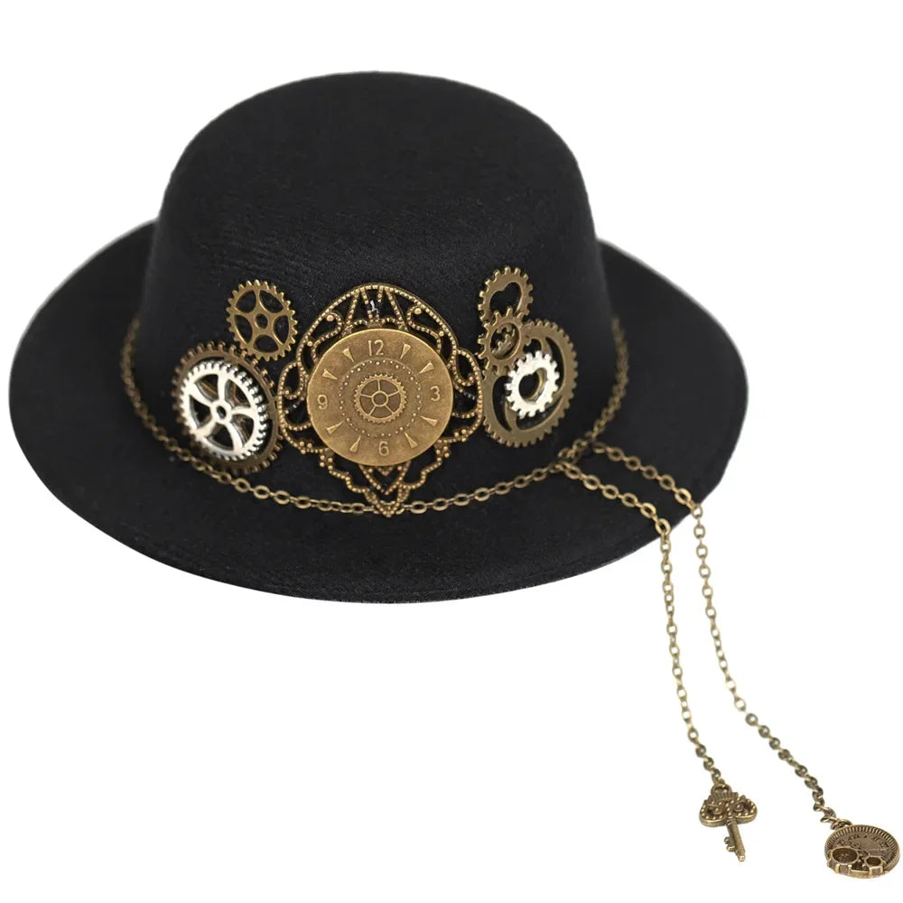 Gothic Headwear Steampunk Hat Victorian Top Magic Gears Goggles Chain Top Hats for Dress Up Halloween Cosplay Costume Fedora Cap