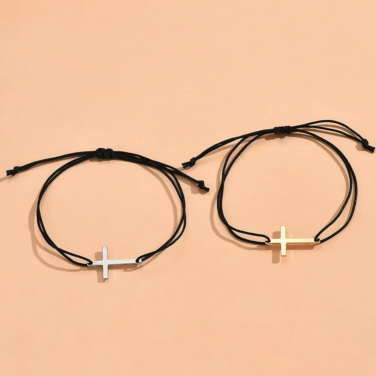 Simple Alloy Cross Wax Rope Couple Bracelet A Pair of Male and Female Hand Ropes  bracelets  jewelry