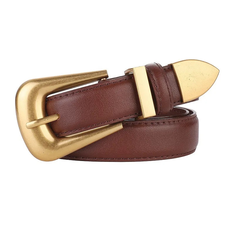 Genuine Leather Belt for Women Burgundy Leather Fashion Belts with Gold Metal Buckle Casual Luxury for Jeans Dresses