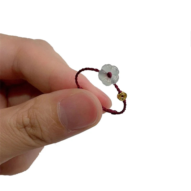 Cute Wine Red/Black Adjustable Woven Rope Ring Lovely Flower Coin Wealth Rings Creative Minimalist Women Finger Rings Jewelry