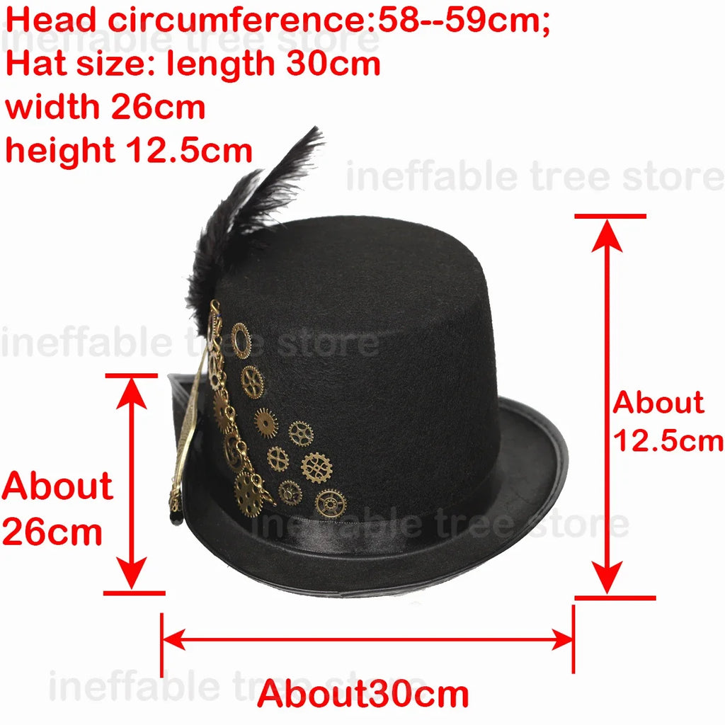 Gothic Headwear Steampunk Hat Victorian Top Magic Gears Goggles Chain Top Hats for Dress Up Halloween Cosplay Costume Fedora Cap