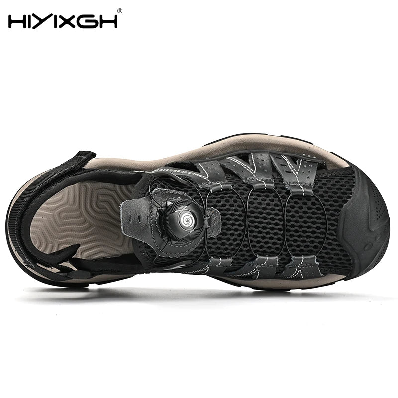 New Men Outdoor Genuine Leather Sandals High-quality Summer Non-slip Beach Sneakers Fashion Breathable Walking Soft Bottom Shoes