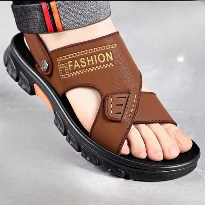 Male Shoe Slippers Genuine Leather Outdoor Trekking Hiking Beach Open Flat Men's Sandal Ankle Wrap Indoor New Arrival Number 41