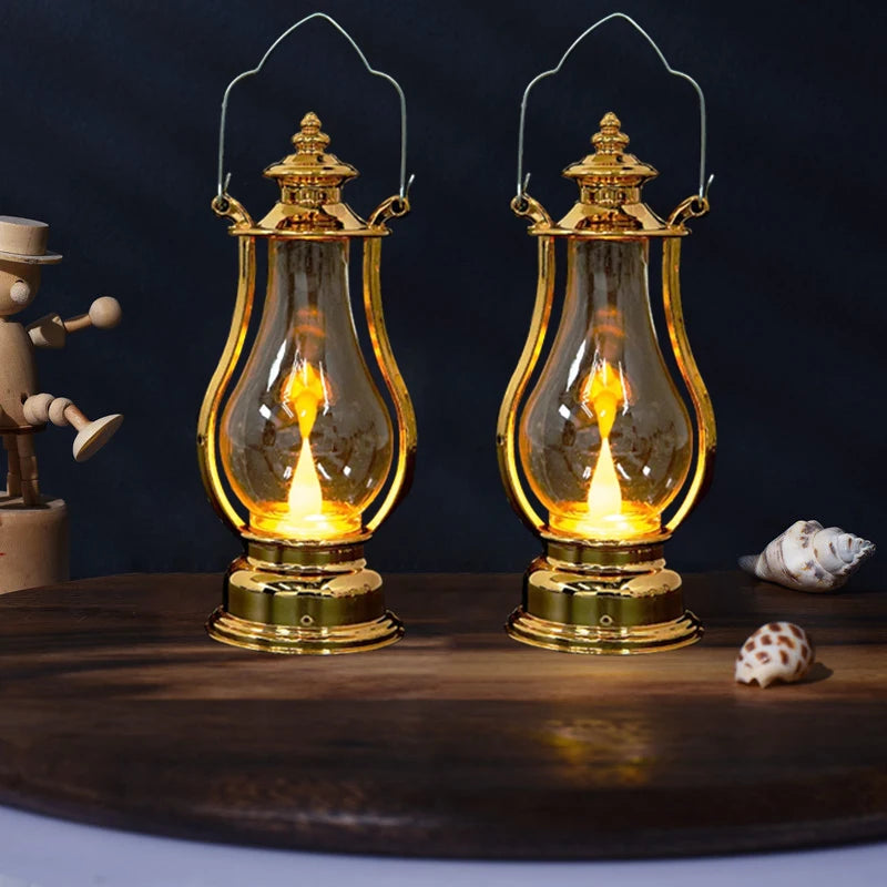 Led Retro Small Oil Lamp Portable Wind Light Kettle Electronic Candle Lamps Bedroom Living Room Decoration Kerosene Lights