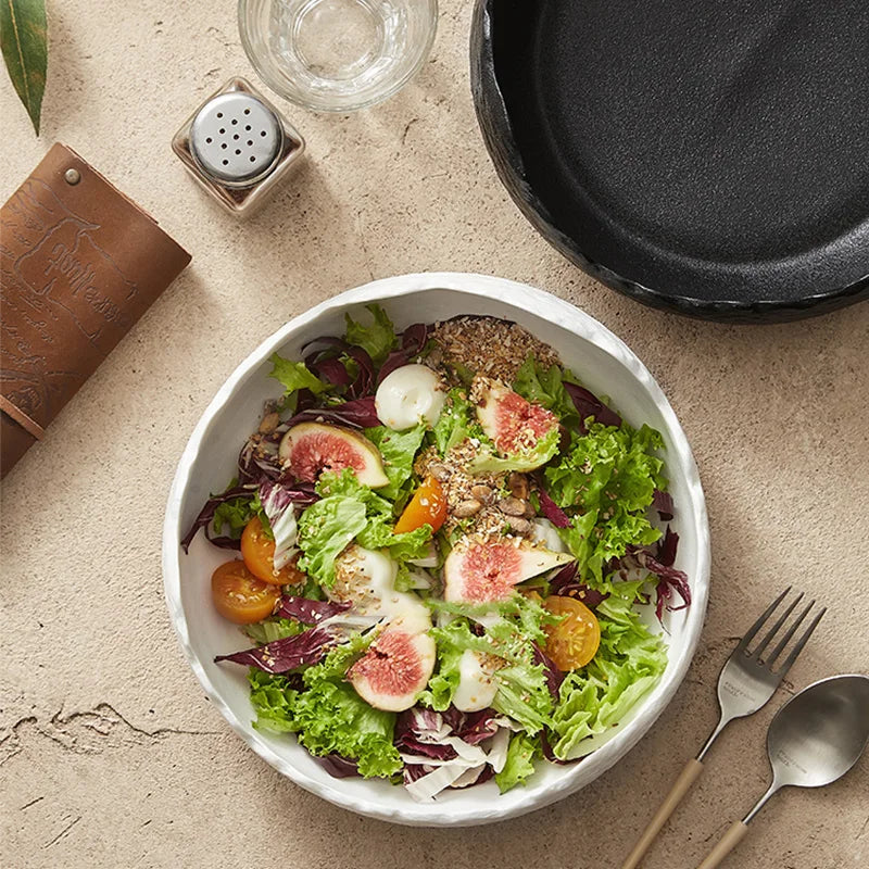 1Pc Irregular Ceramic Deep Plate Salad Plate Frosted Cold Dish Plate Fruit Salad Bowl Creative Western Dinner Plate Dessert Plate Suitable for Daily Meal, Light Salad Plate, Steak Plate, Pasta Plate