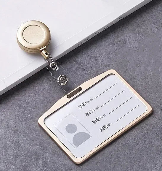 Aluminum Alloy Card Holder Retractable Badge Reel Lanyard Employee Staff Name ID Card Card Holder Business Supplies