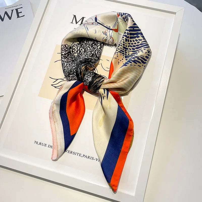 Head Scarf Women Luxury Brand Square 70*70cm Silk Foulard Satin Bandana Cheveux Soft Neckerchief Hijab Hair Scarves For Ladies