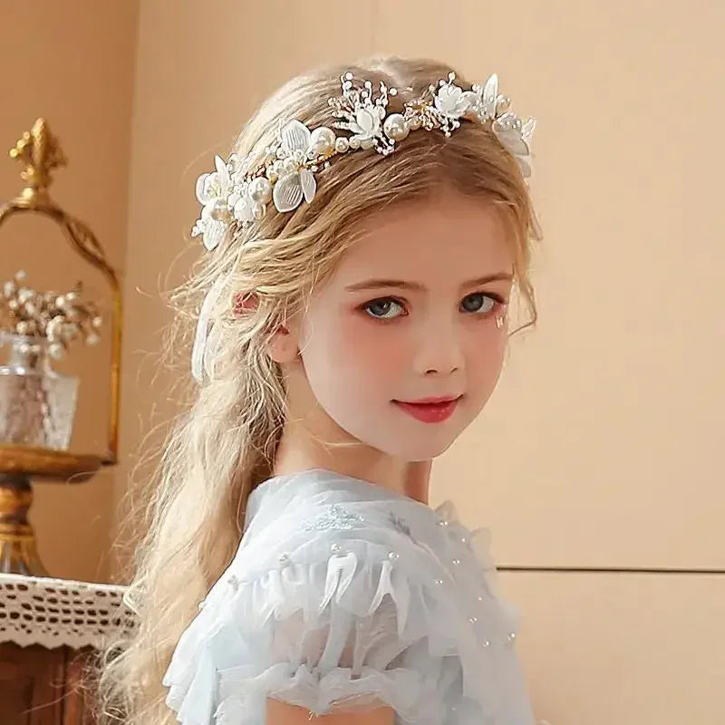 Children's Headwear Elegant Flower Wreath Fairy Crown Headband Princess Children's Hair Birthday Performance Runway Accessories