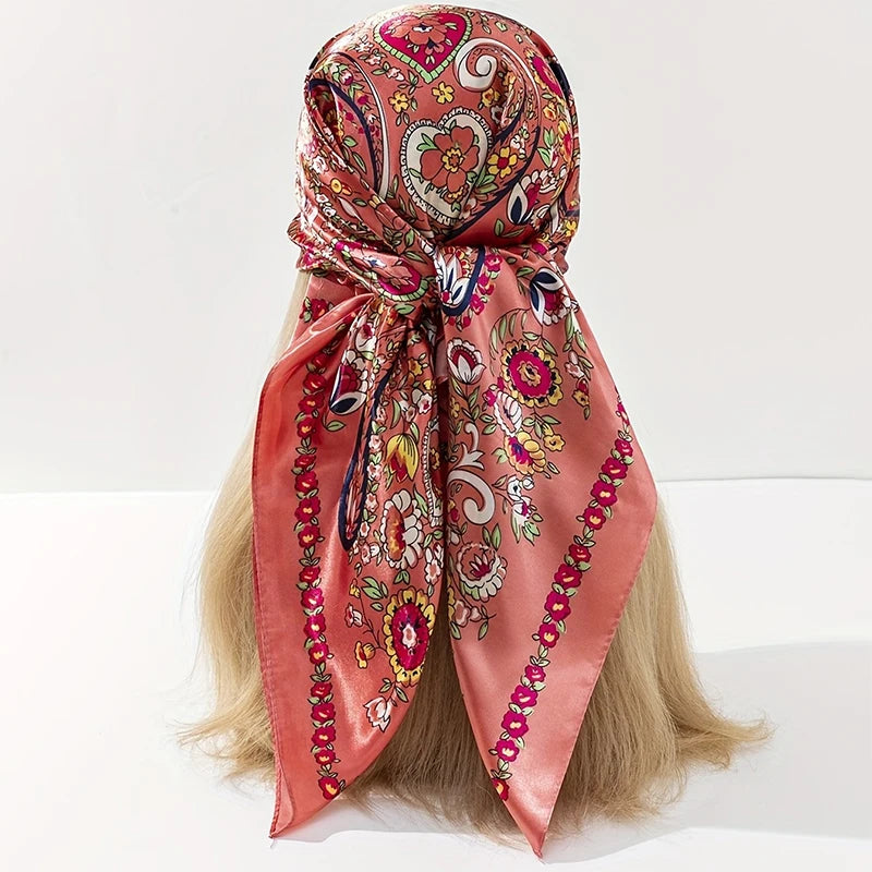 Silk Shawl Satin Square Scarf For Women Paisley Neckerchief Female New Headband Hair Bands Print Foulard Hijab Wraps Bandana