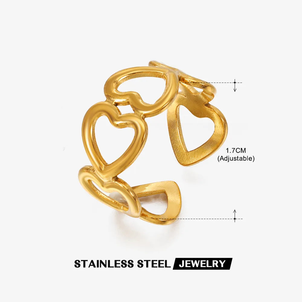 2023 New Gold Color Stainless Steel Finger Ring Minimalist Metal Heart Love Opening Ring for Women Girls Party Jewelry Gift