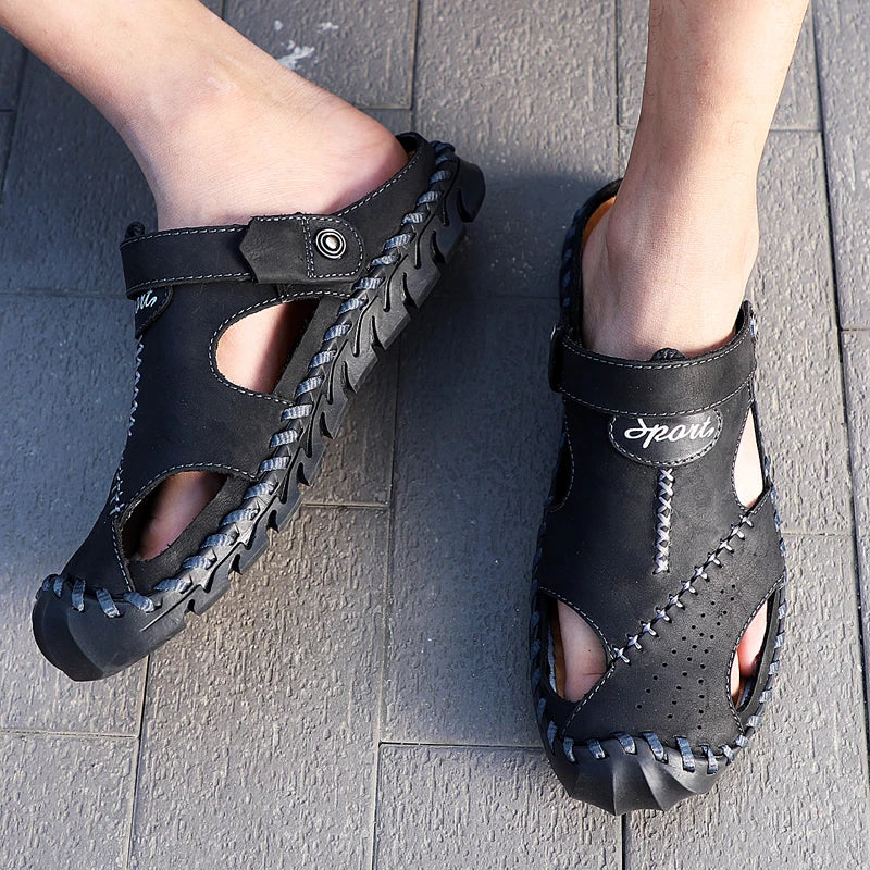 Summer Sandals Men Leather Classic Roman Sandals Comfort Slipper Outdoor Beach Rubber Flip Flops Men Water Trekking Sandals