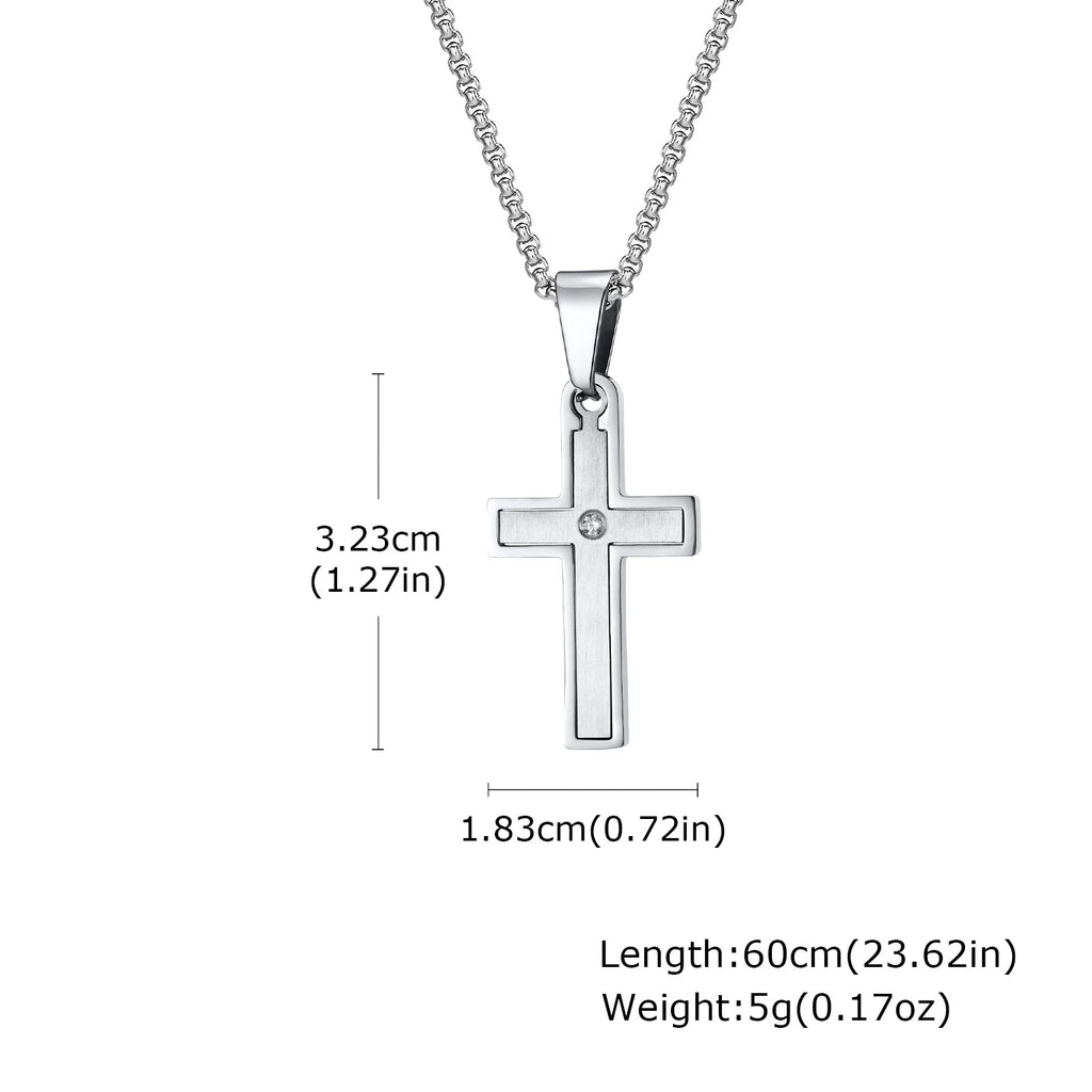 Simple Mens Cross Necklace,Stainless Steel Pendant Necklaces,Minimalist Prayer Christian Jewelry Gifts