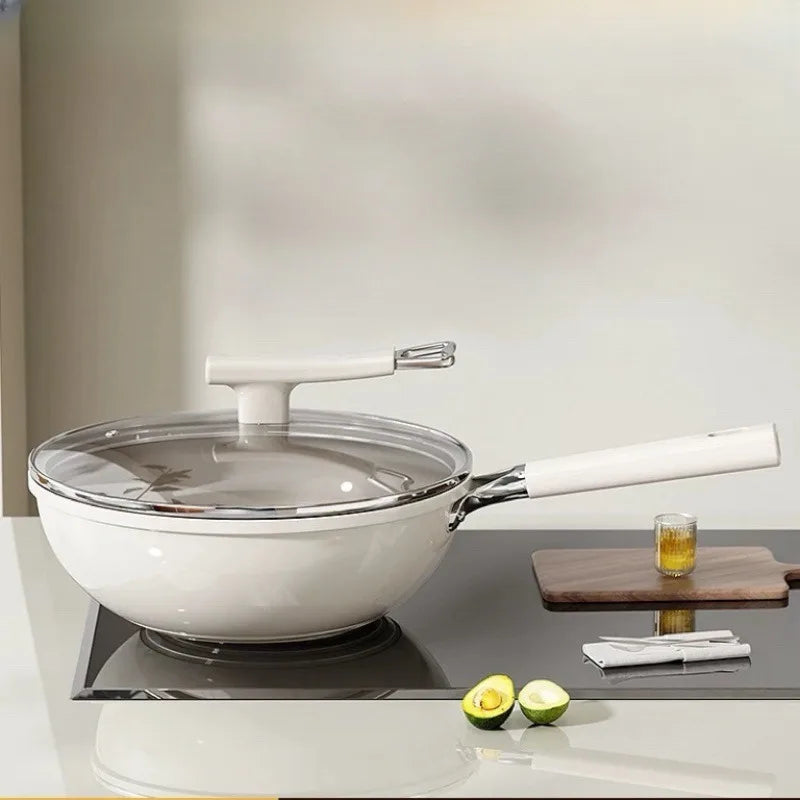 Titanium uncoated ceramic non stick frying pan, household flat bottomed frying pan, non stick gas electromagnetic stove special