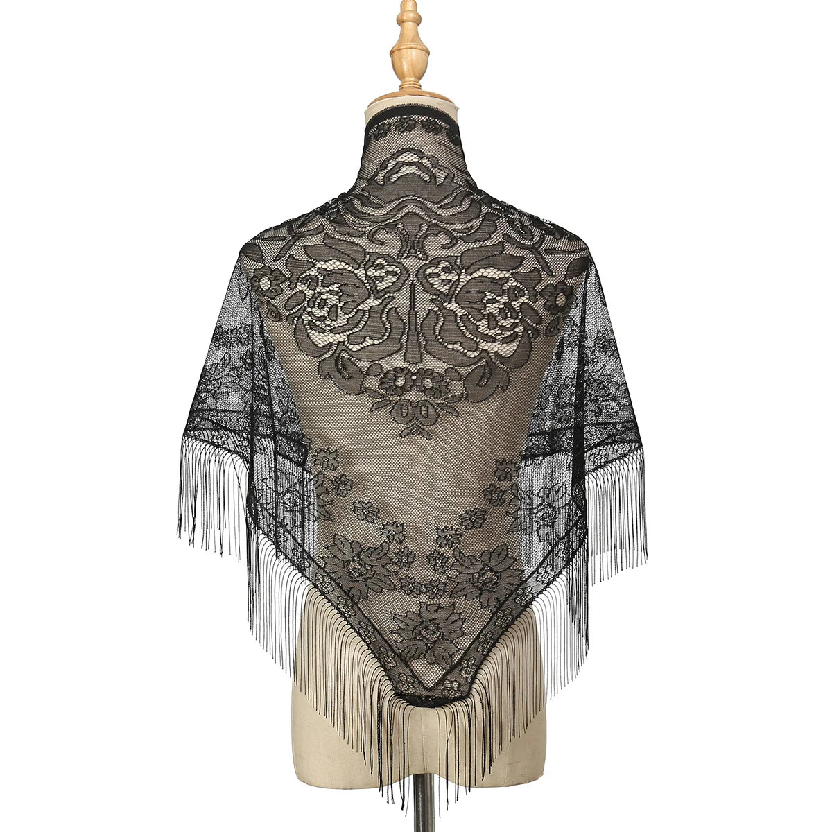 Women Embroidered Lace Tassel Scarf Shawl Triangle Fringe Solid Color Shawls Fashion Lightweight Prayer Hijab Headscarf Veils