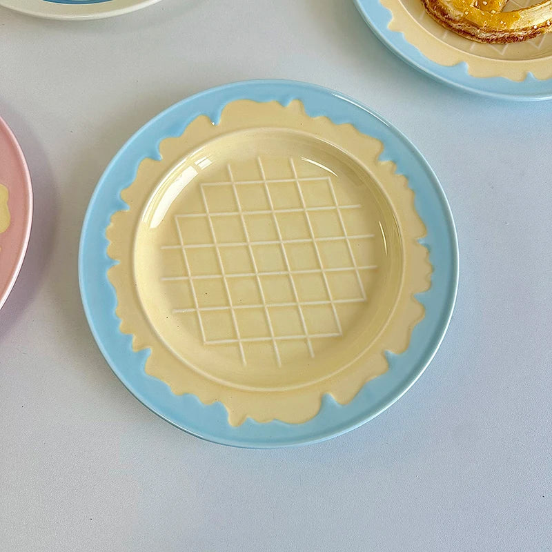 Nordic Style Tableware Household Patchwork Breakfast Plates 2025 New Simple Ceramic Dish Cream Ice Cream Shaped Dessert Plate