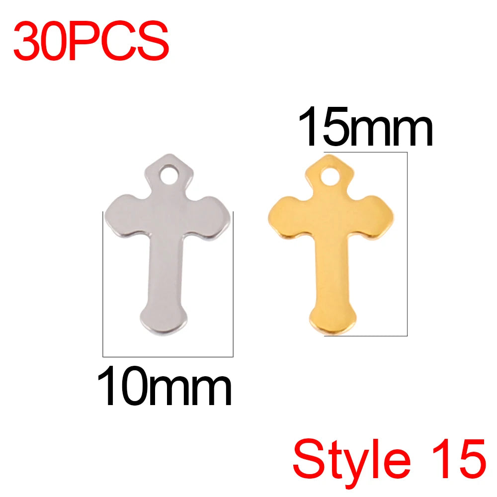 30pcs/Lot Stainless Steel Charm Cross Charms for Jewelry Making Supplies Crosses Pendants Connector DIY Accessories Bracelet