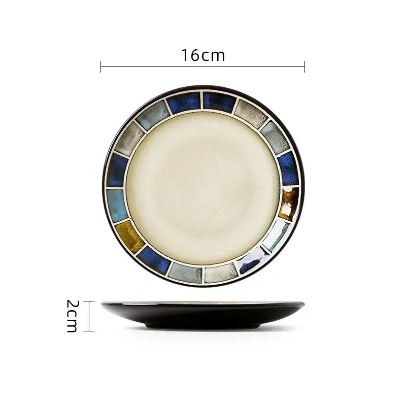 European Ceramic Cutlery Household Dishes Retro Kiln Glaze Porcelain Plate Handmade Ceramic Dinner Plates Kitchen Accessories