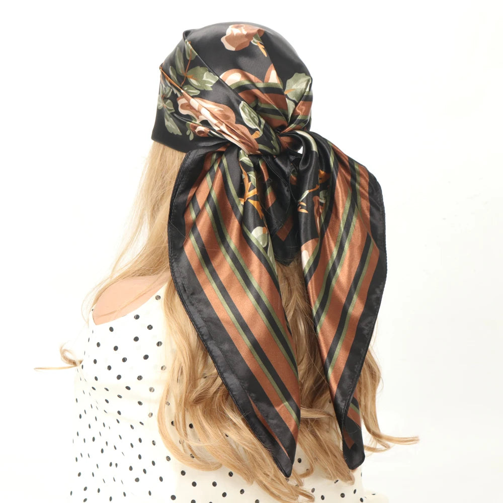 Silk Head Scarf Women Luxury Fashion Hair Scarve Summer Foulard Femme Satin Shawl Kerchief 90cm Square Headscarf Bandana Cheveux