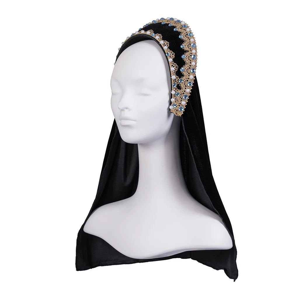 Renaissance Tudor Crown Cap Anne Boleyn Cosplay Costume Accessories Medieval Headband Coronet Headgear for Women Queen