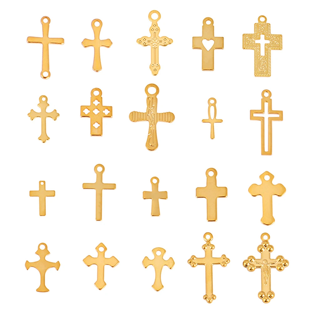 30pcs/Lot Stainless Steel Charm Cross Charms for Jewelry Making Supplies Crosses Pendants Connector DIY Accessories Bracelet