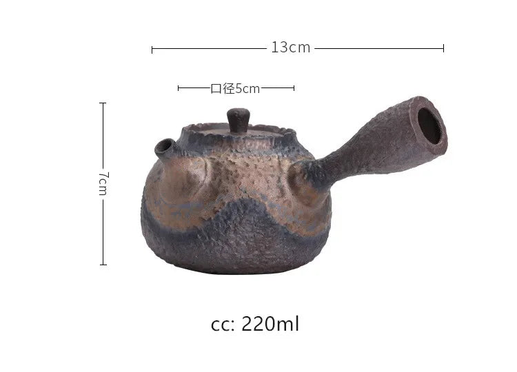 Japanese Rough Pottery Stone Pattern Pot Side Handle Handmade Teapot Retro Ceramic Tea Set Pu'er Tea Maker Portable Tea Pot