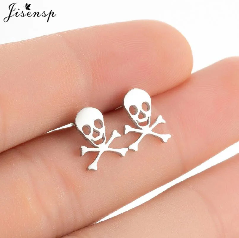 Punk Mini Stainless Steel Earrings for Women Minimalist Spades Gesture Apple Lighter Spider Web Earings Fashion Jewelry brincos