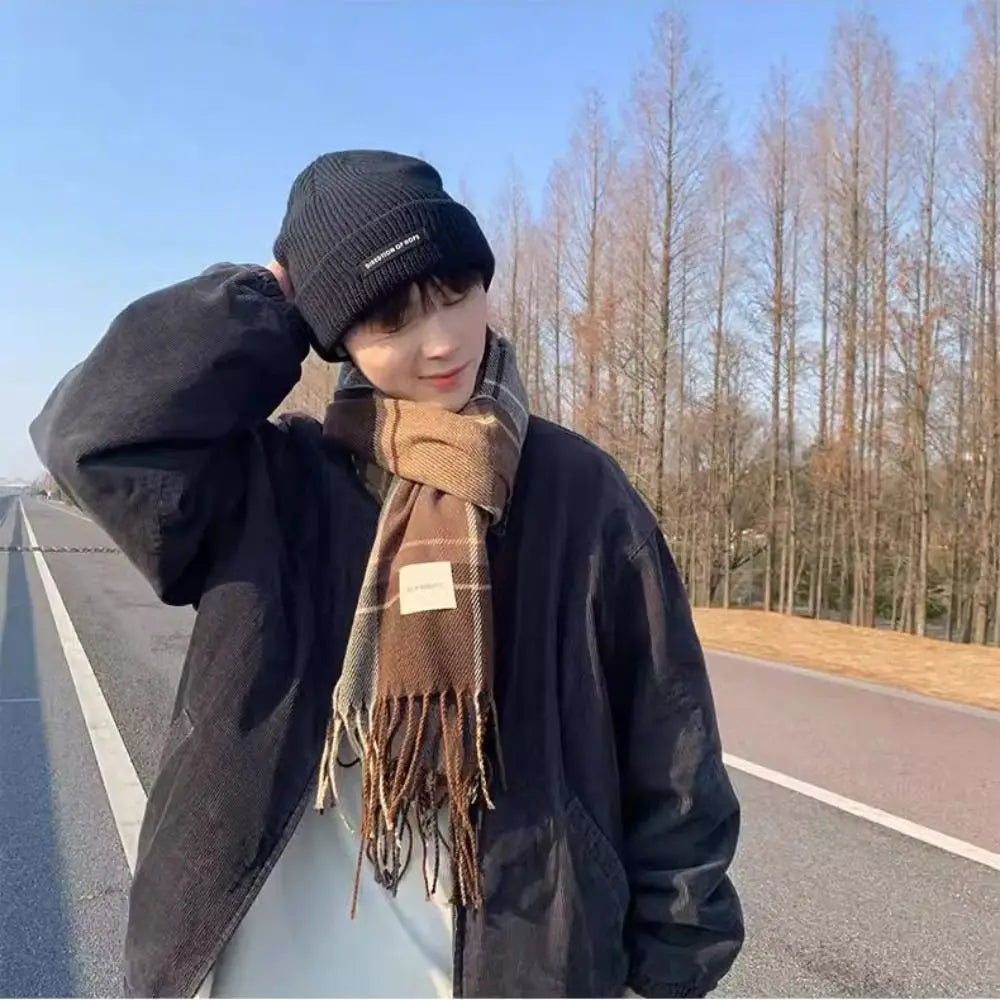 Thicken Tassel Plaid Wool Scarf Retro Green Plush Long Shawl Cashmere Shawl Wool Scarves Cape Wraps Autumn Winter